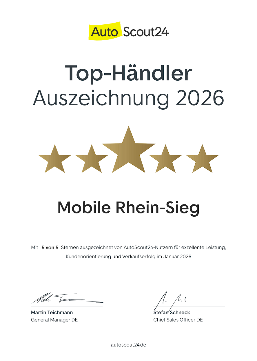 AutoScout24 Auszeichnung 2026 – Urkunde für Mobile Rhein-Sieg